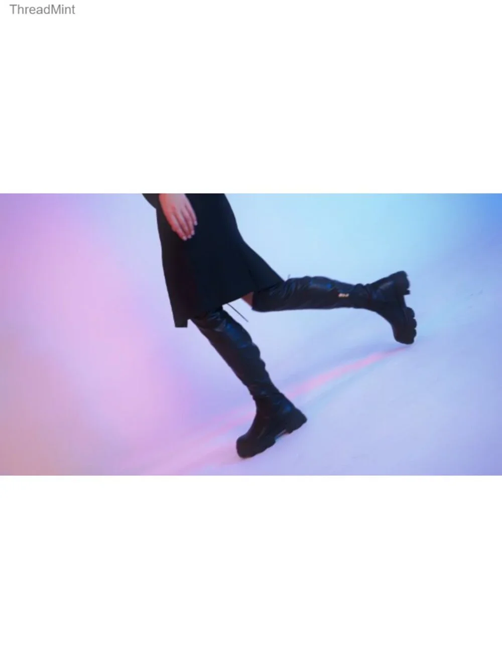 Over the Knee Boots Women's Thigh High Chunky Lug Sole Faux Suede Side Zipper